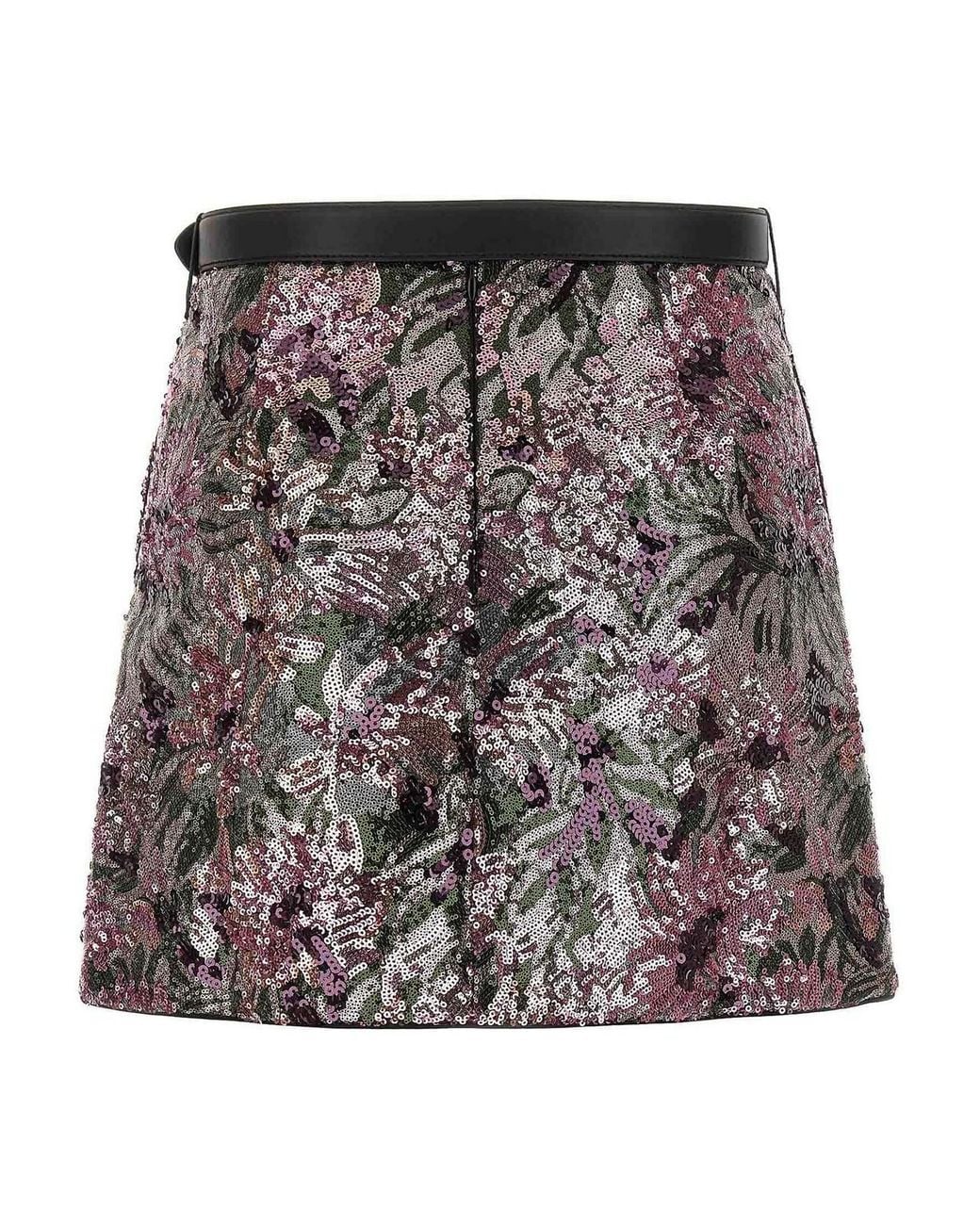 Self-Portrait Gray Floral Sequin Mini Skirt