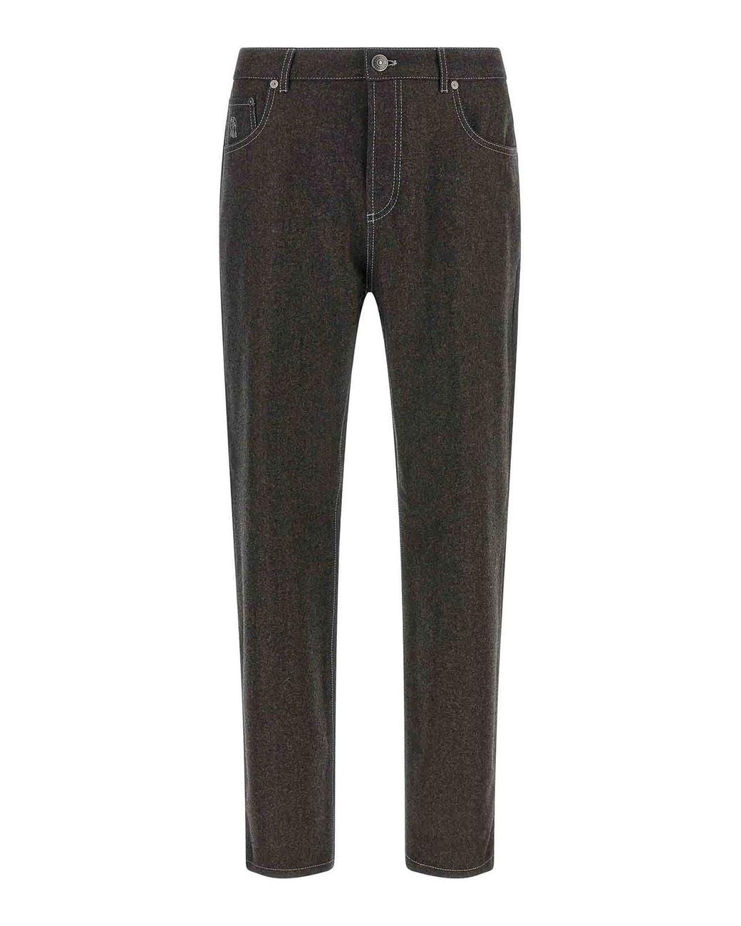 Brunello Cucinelli Gray Flannel Trousers for men