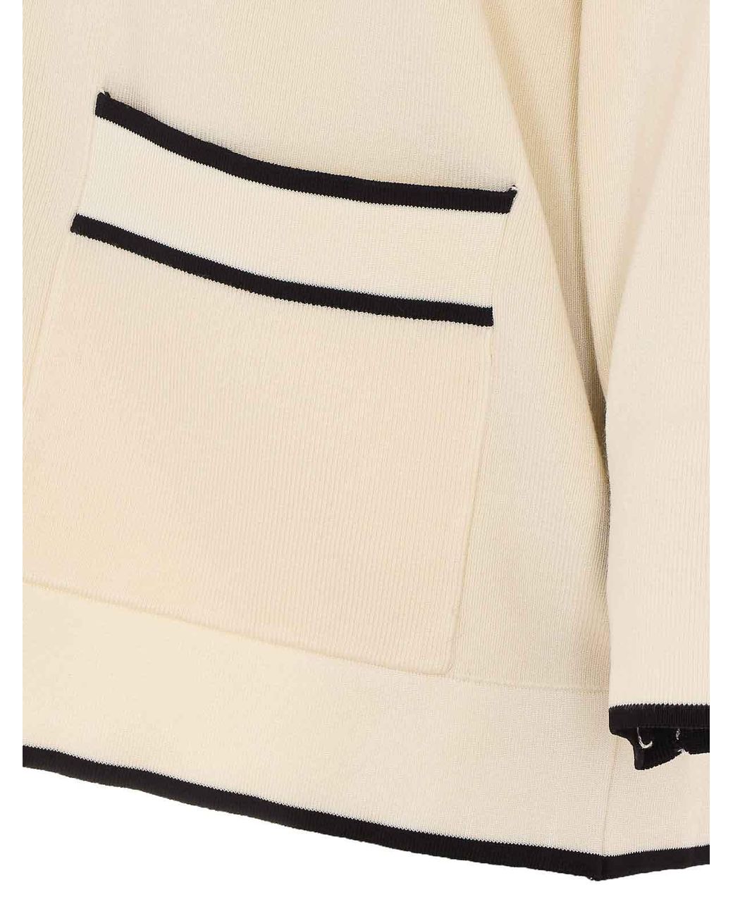 Elisabetta Franchi Natural Logo Trim V-Neck Cardigan