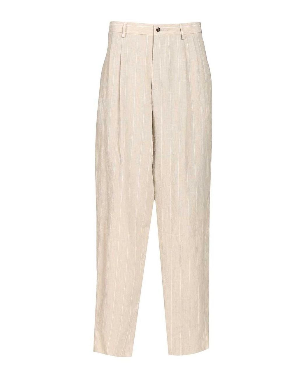 Giorgio Armani Natural Double Pleated Linen Trousers for men
