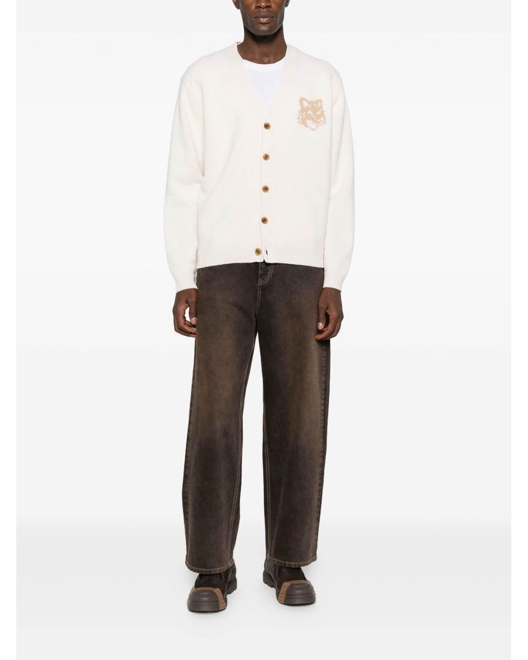 Maison Kitsuné Natural Wool V-Necked Cardigan for men