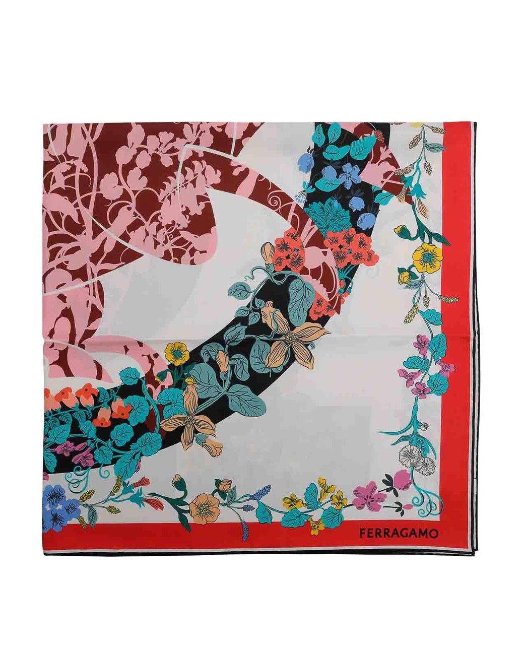 Ferragamo Red Pegaso Printed Silk Foulard