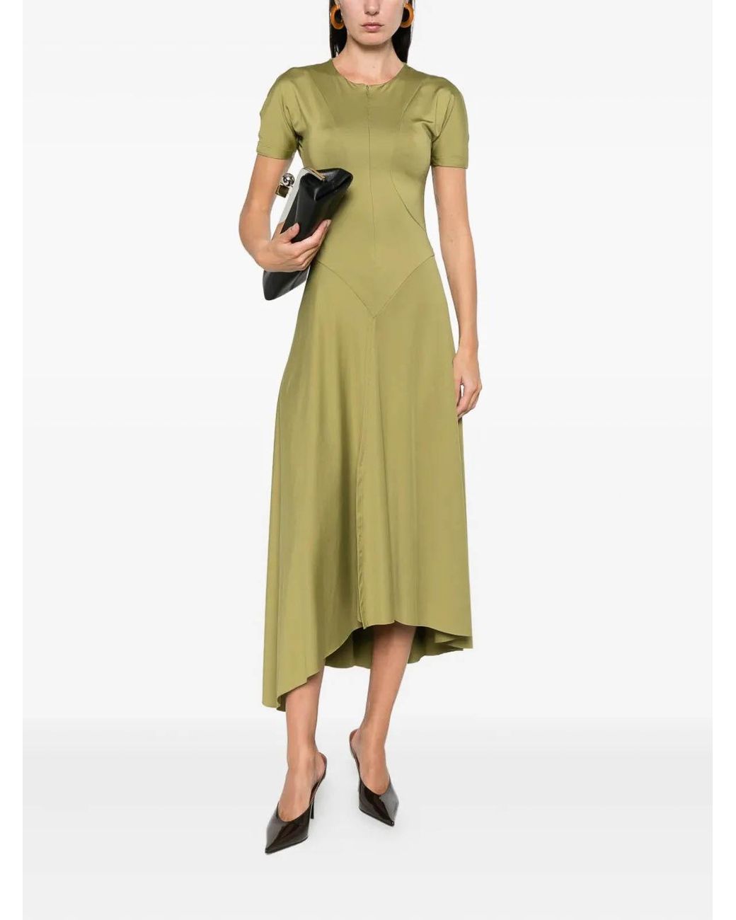 Victoria Beckham Green Short Sleeve Dress