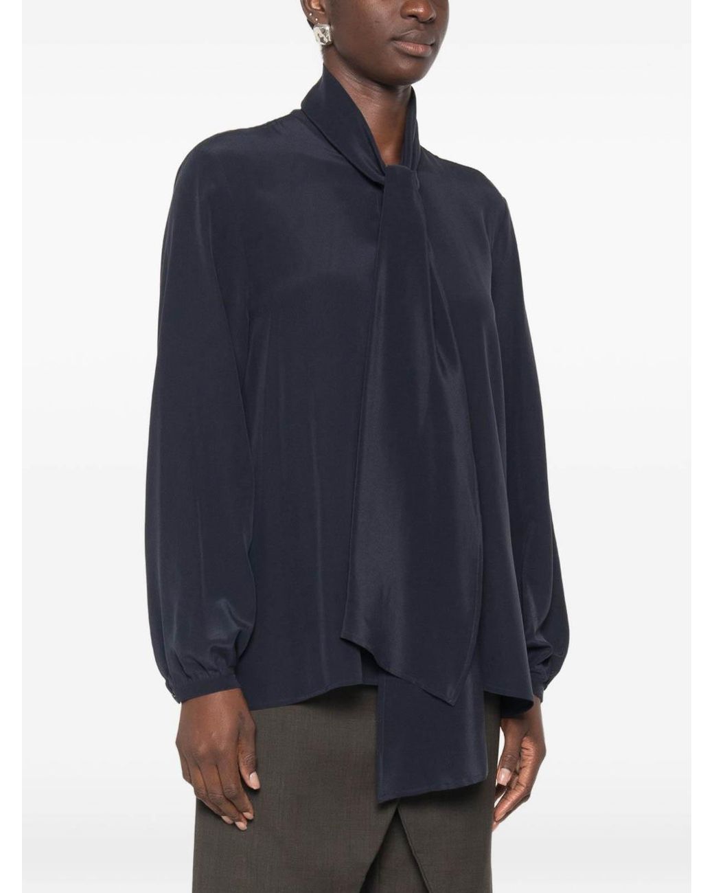 Marella Blue Pure Silk Blouse With Neck Tie