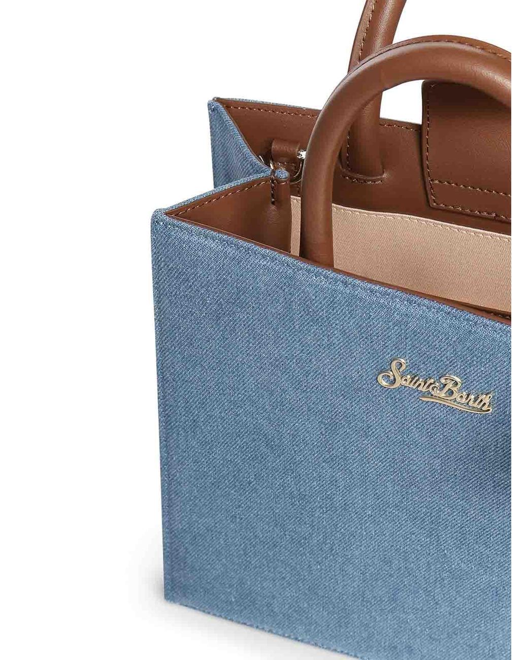 Mc2 Saint Barth Blue And Leather Midi Shopper Bag