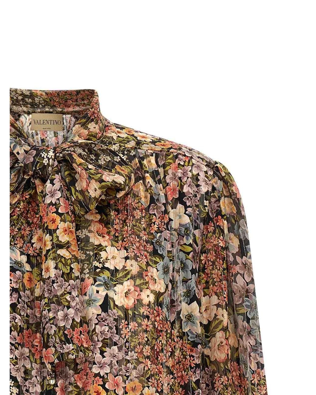 Valentino Garavani Brown Floral Silk Lavalliere Shirt