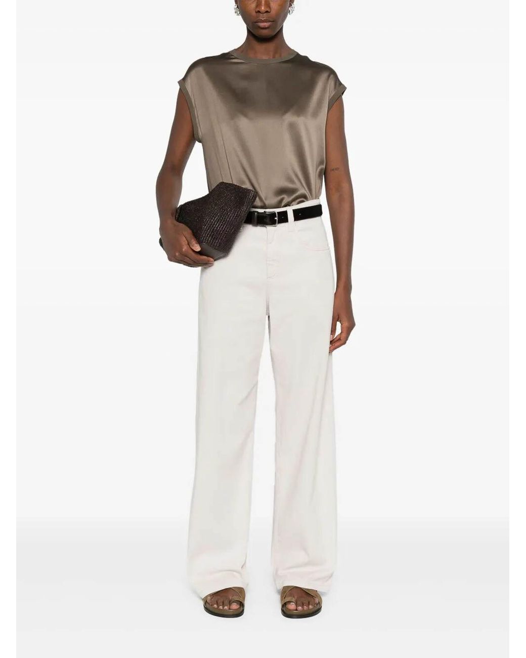 Brunello Cucinelli Brown Silk Elastan Blouse