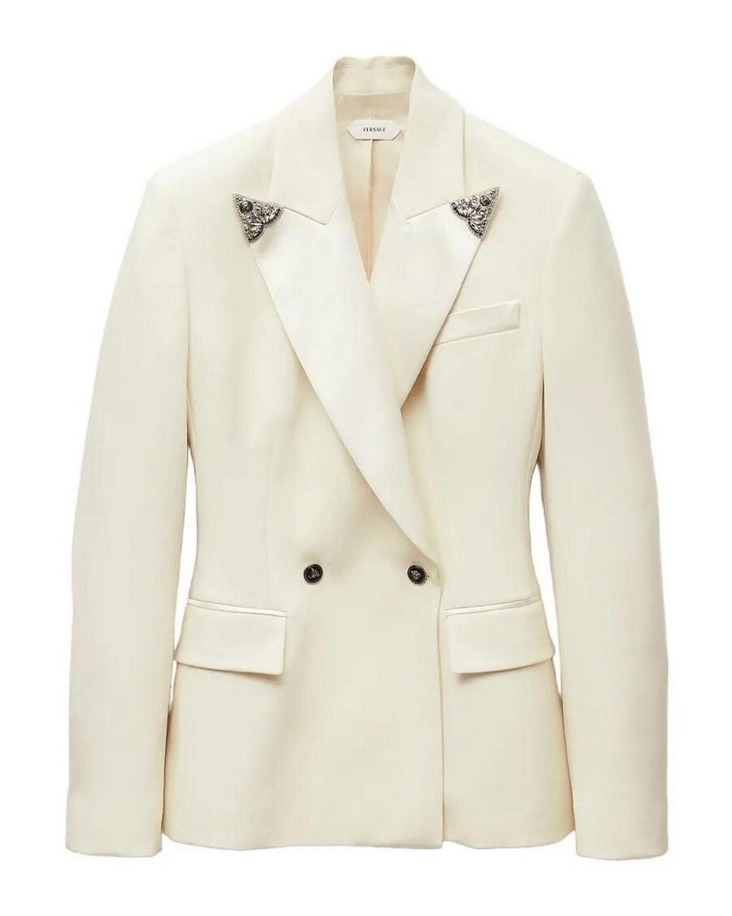 Versace Natural Embroidered Stretch Wool Blazer