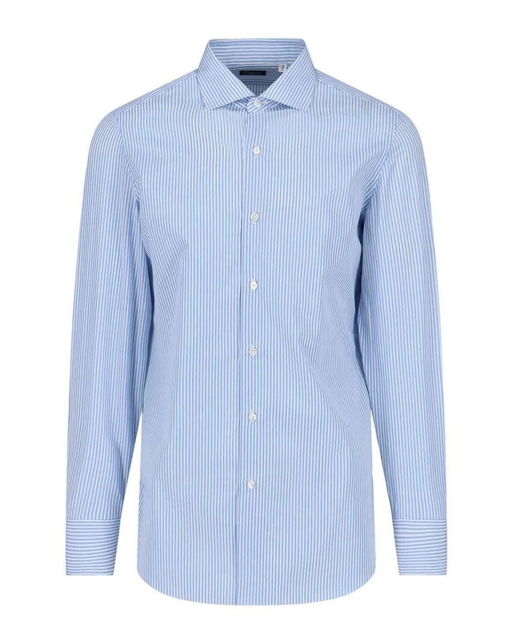 Finamore 1925 Blue Striped Cotton Button-Down Shirt for men