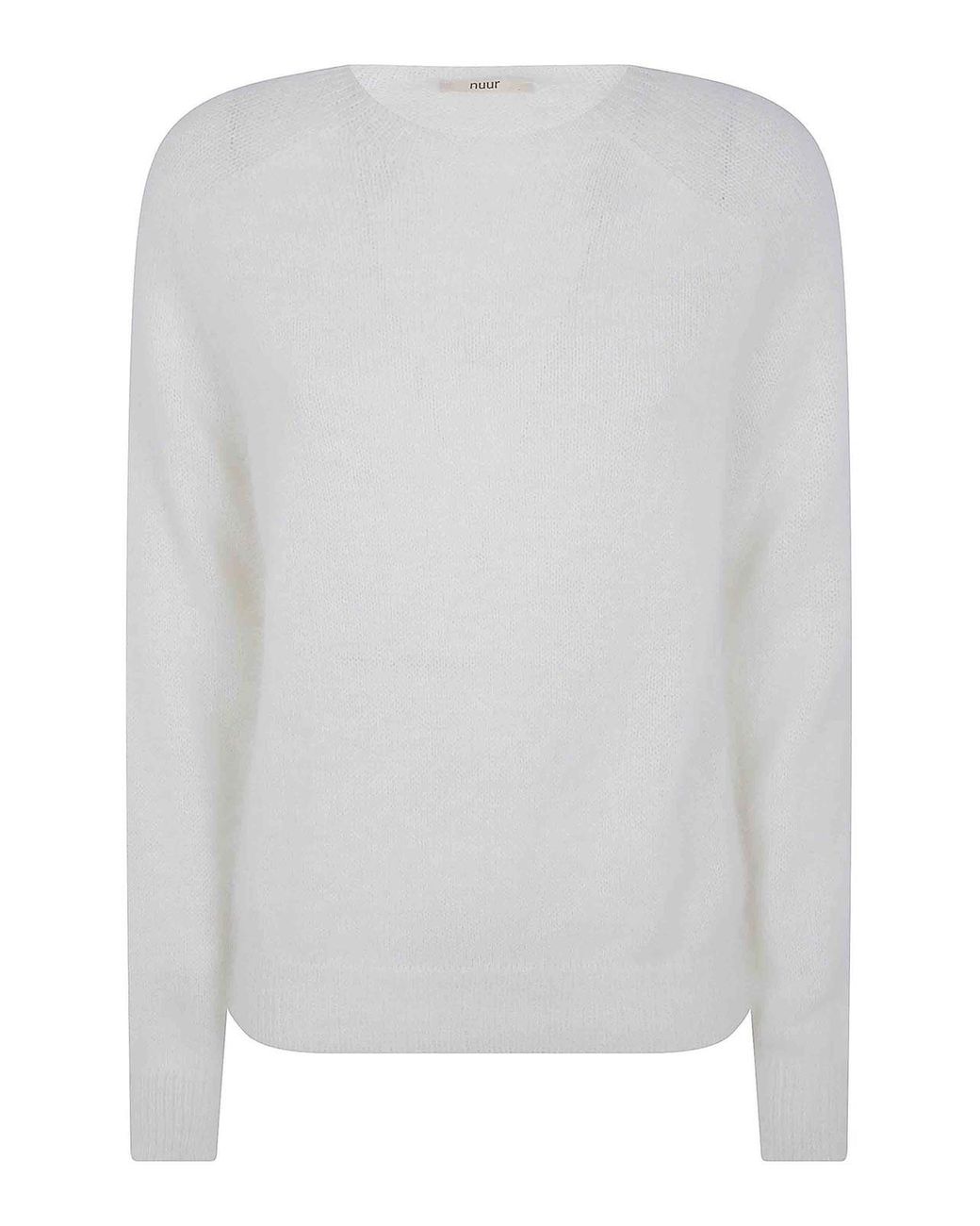 Nuur White Boxy Long Sleeves Round Neck Sweater