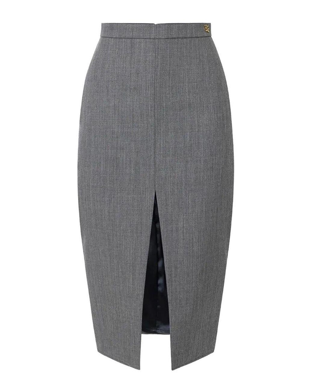 Elisabetta Franchi Gray Wool Midi Skirt