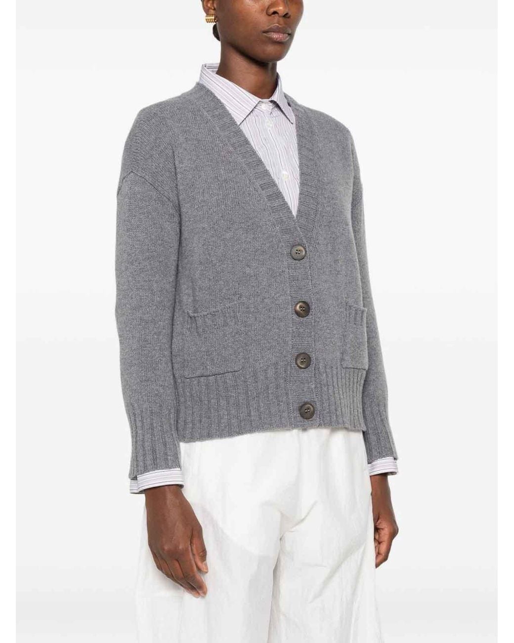 Base London Gray Wool V-Necked Cardigan