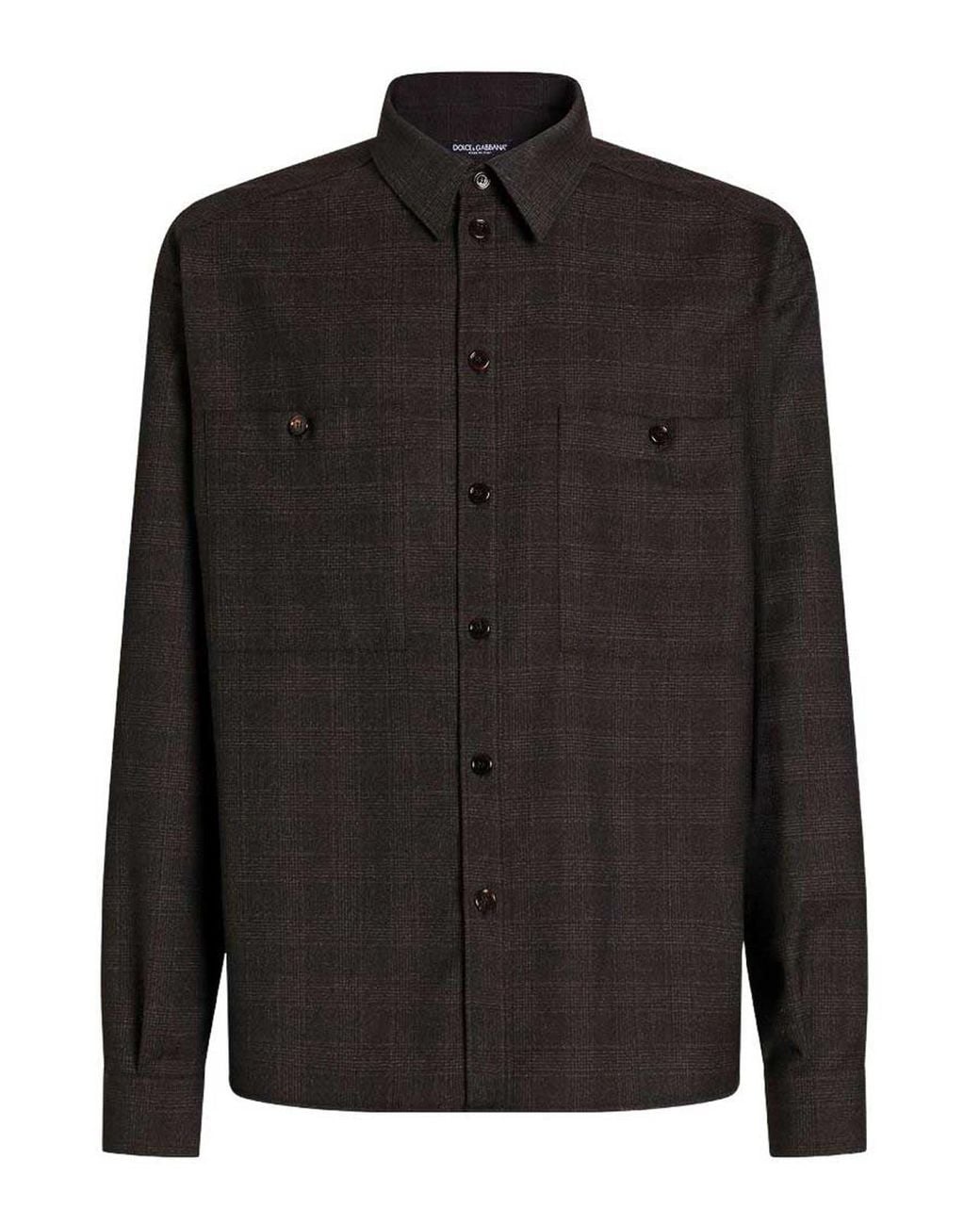 Dolce & Gabbana Black Glen Plaid Saxony Overshirt for men