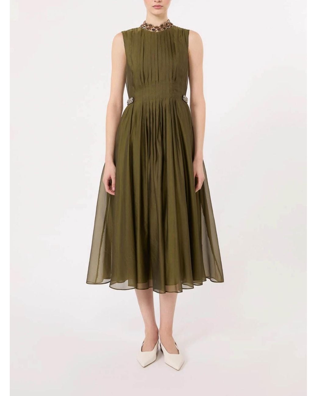 Max Mara Green Fit-And-Flare Organza Dress