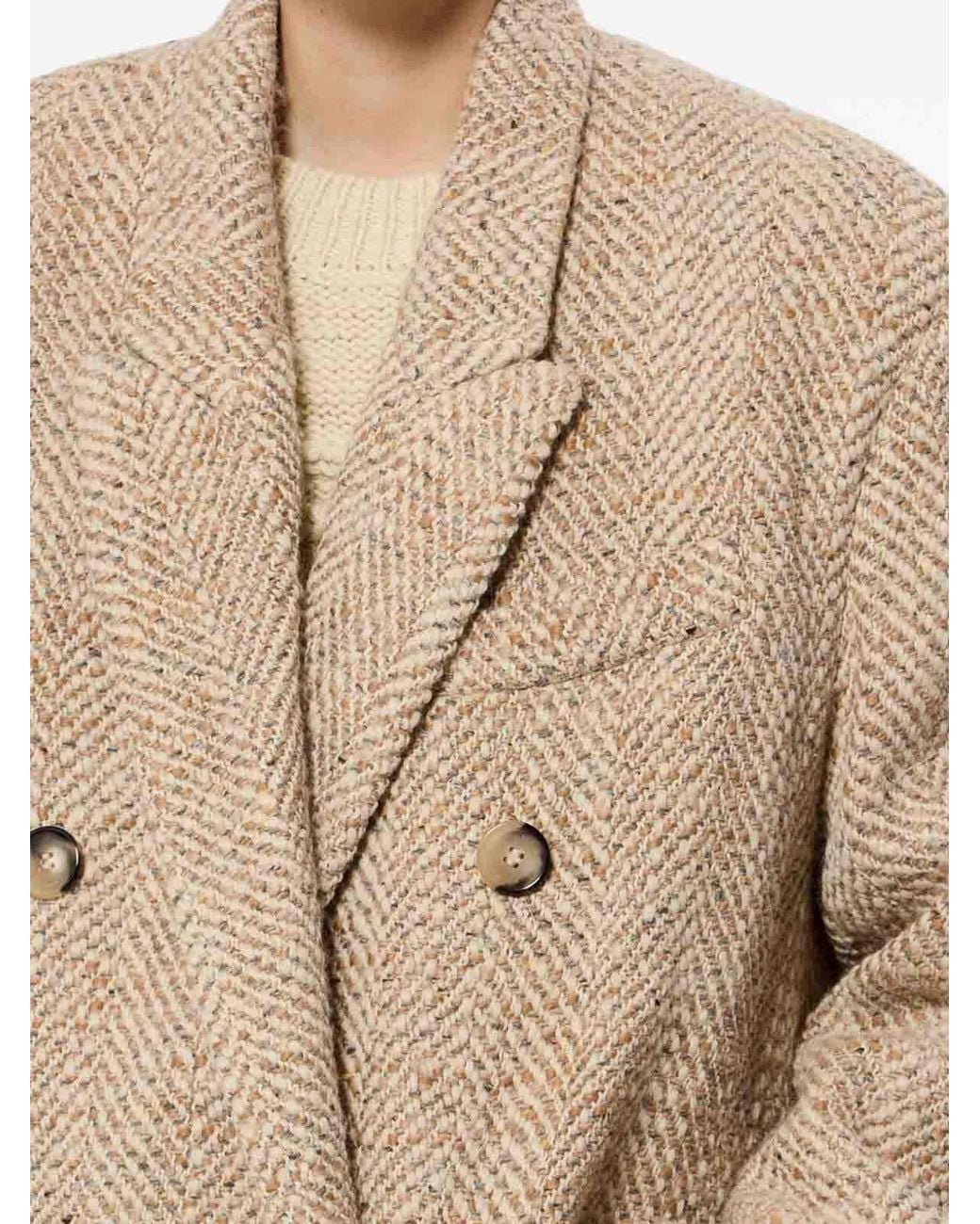 Isabel Marant Natural Pilda Herringbone Wool-Blend Coat