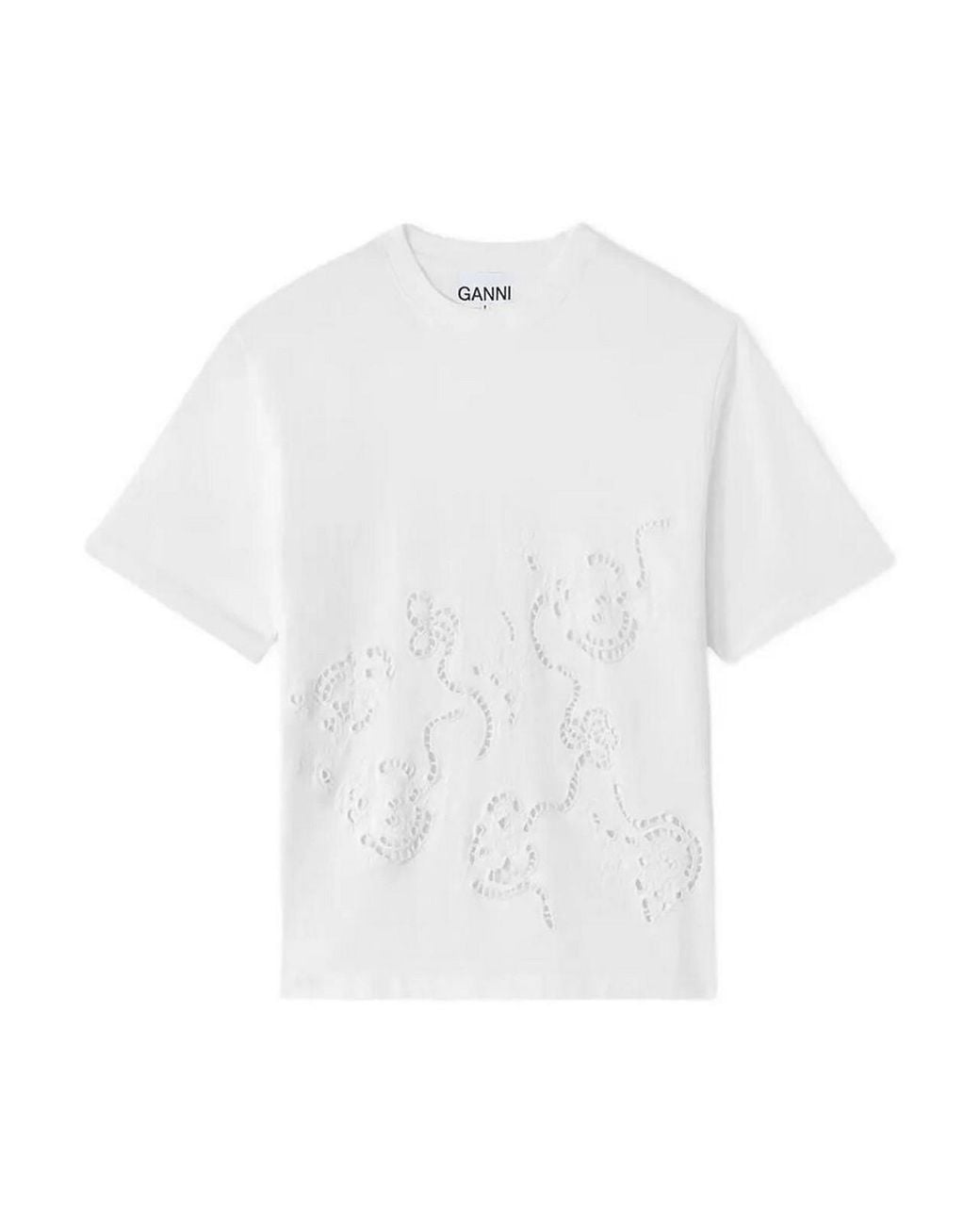 Ganni White Heavy Cotton Jersey Embroidery