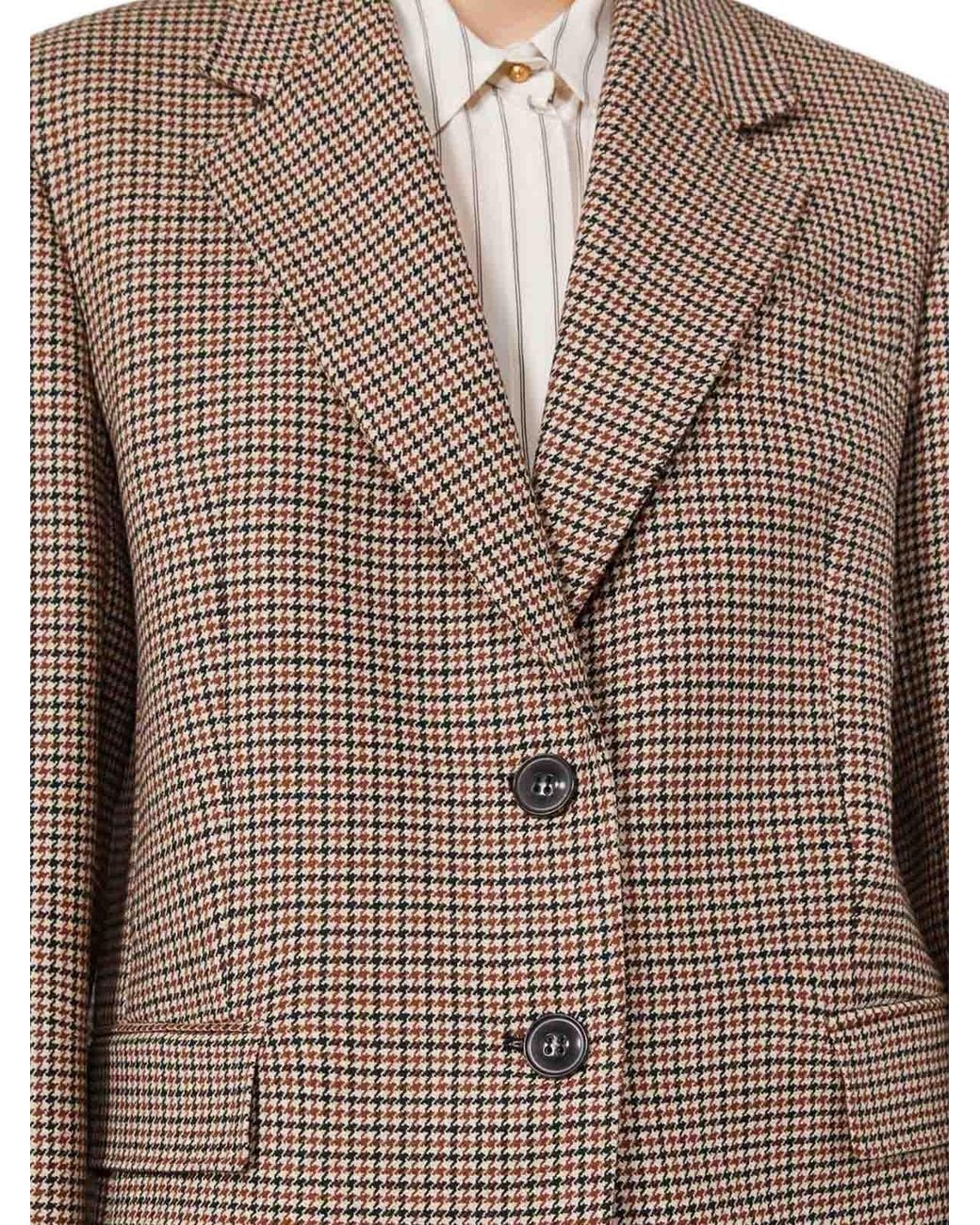 Max Mara Brown Single-Breasted Yarn-Dyed Wool Blazer