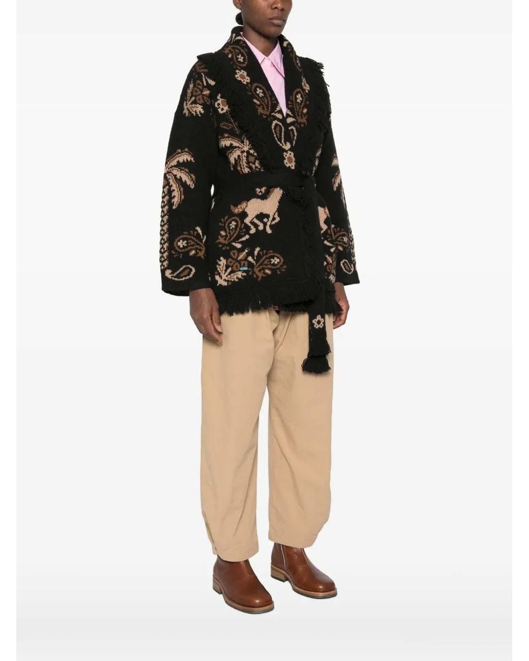 Alanui Black Cardigan Island Roots Foulard