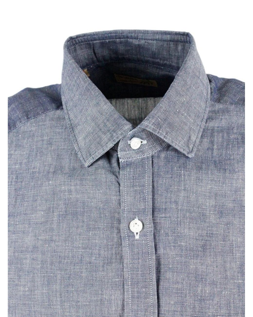 Barba Napoli Blue Linen And Cotton Shirt With Buttons for men