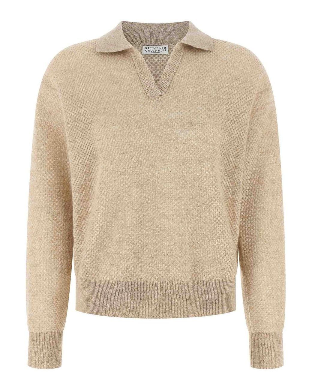 Brunello Cucinelli Natural Waffle Processing Polo Shirt