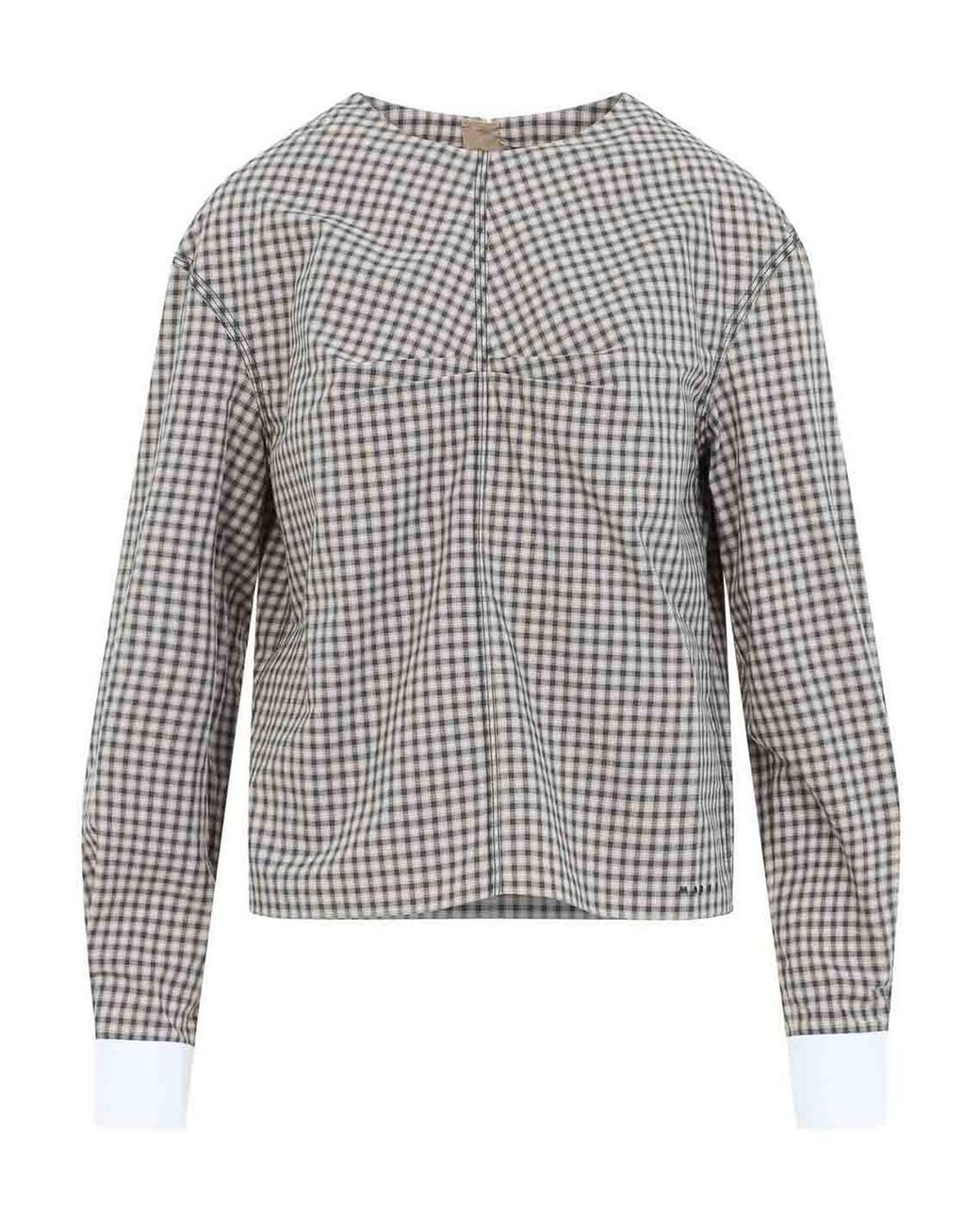 Marni Gray Checkered Cotton Shirt