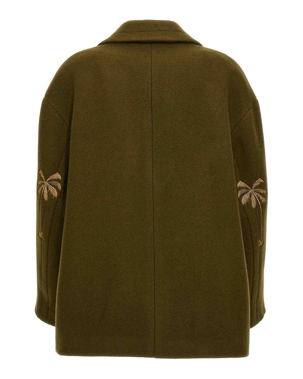 Palm Angels Green Palm Embroidery Coat