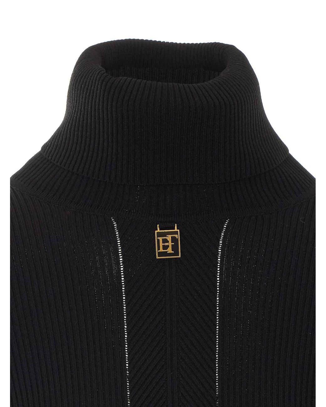Elisabetta Franchi Black Logo High Neck Sweater