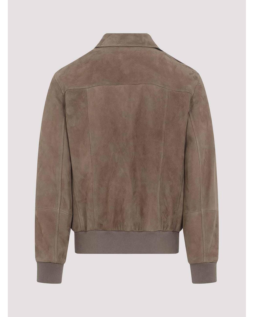 Brunello Cucinelli Brown Leather Bomber Jacket for men