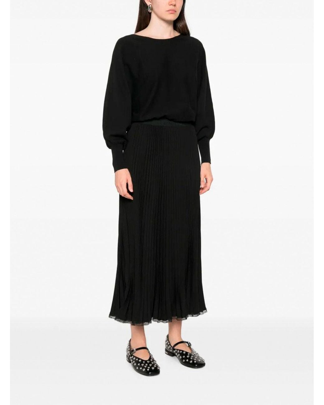 Twinset Black Knit And Pleated Crpe Dress