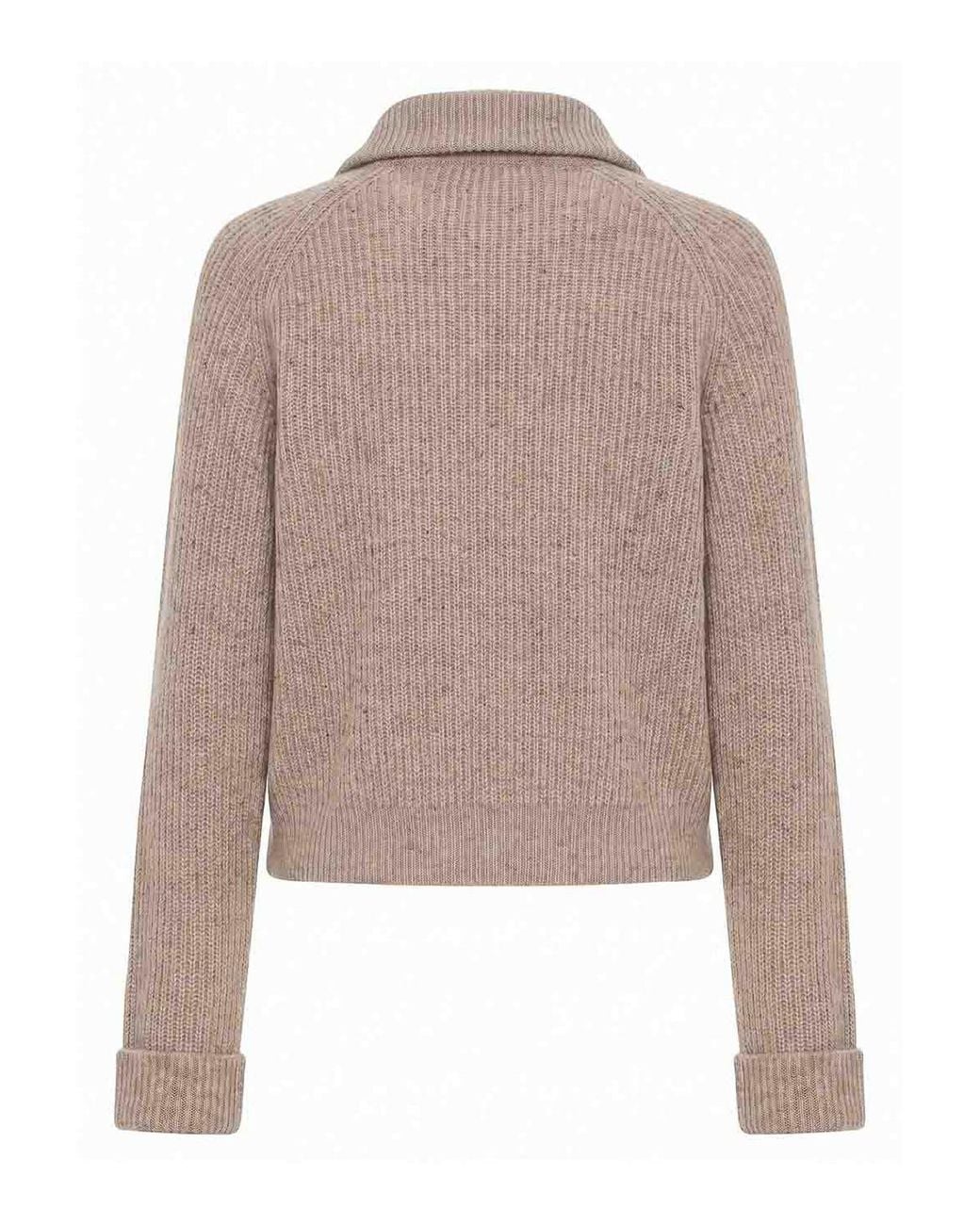 Brunello Cucinelli Natural Rubbed Cardigan With Monili