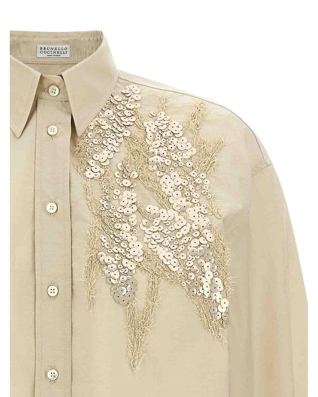 Brunello Cucinelli White Sequin Embroidery Shirt