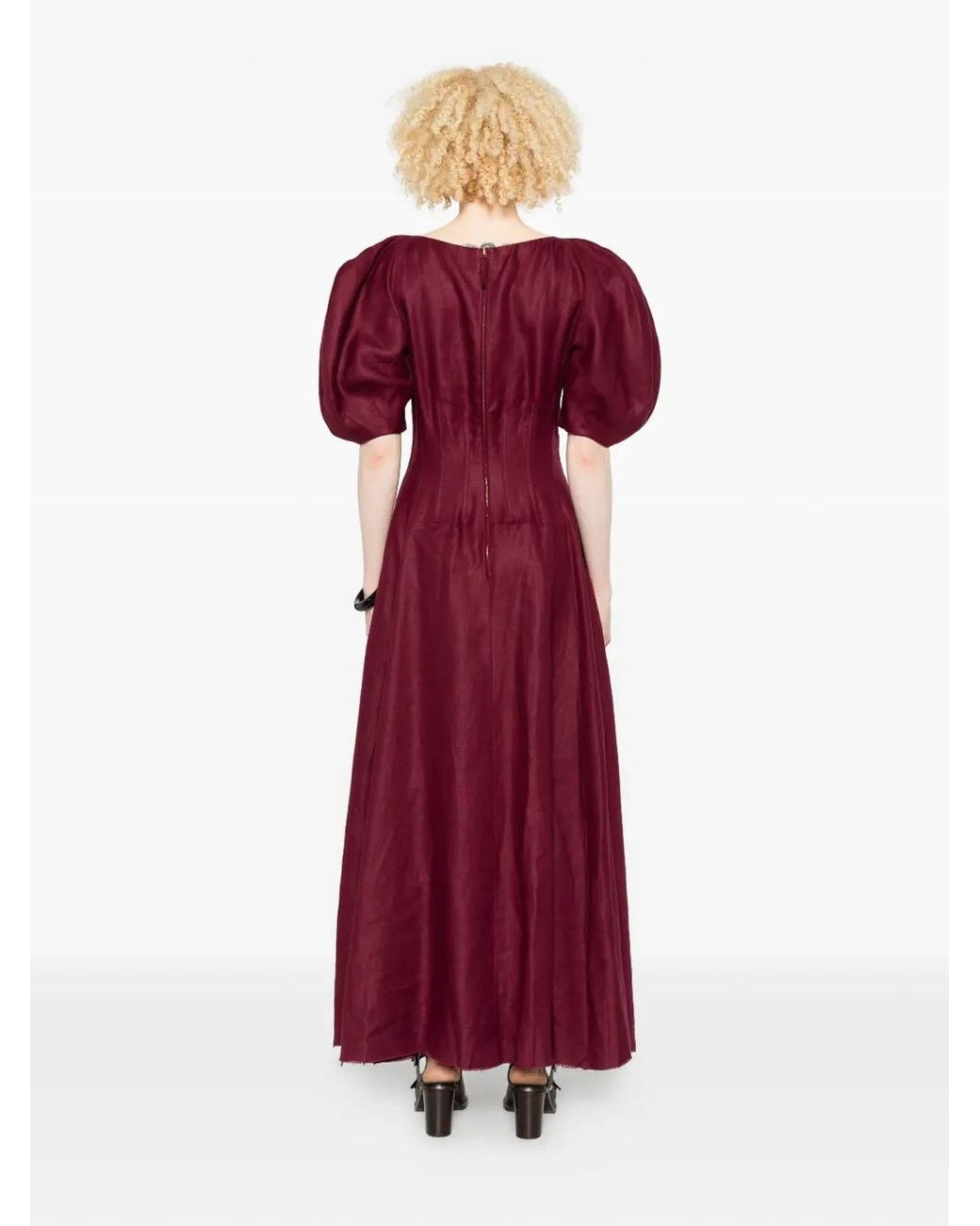 Gabriela Hearst Red Ranya Puff Sleeve Maxi Dress