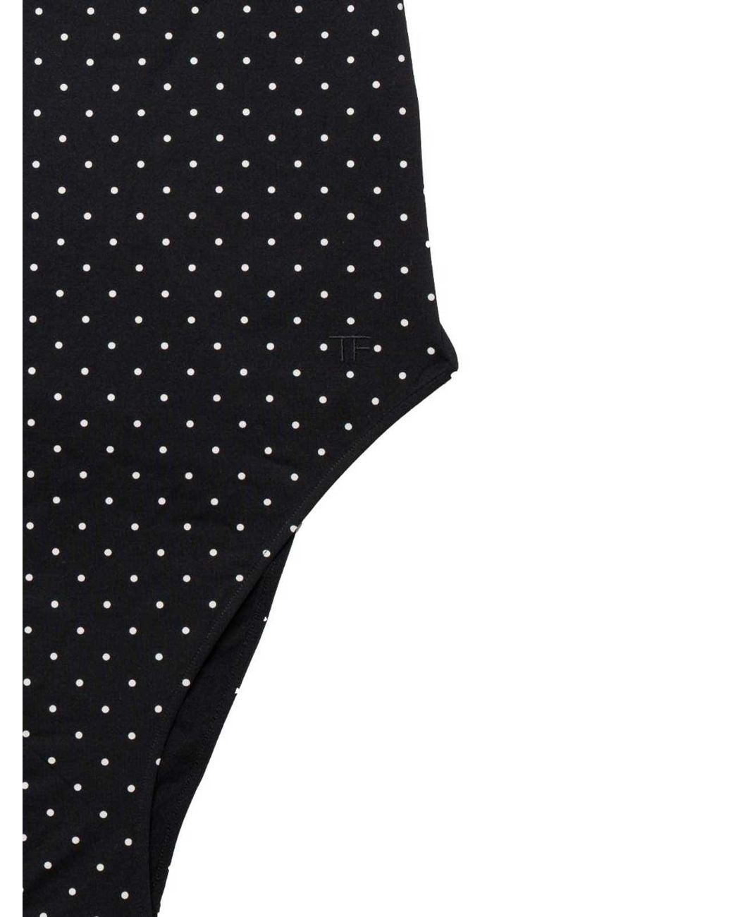 Tom Ford Black All-Over Contrasting Polka Dot-Printed Jersey One-Piece Swimsuit With Double Shoulder Straps