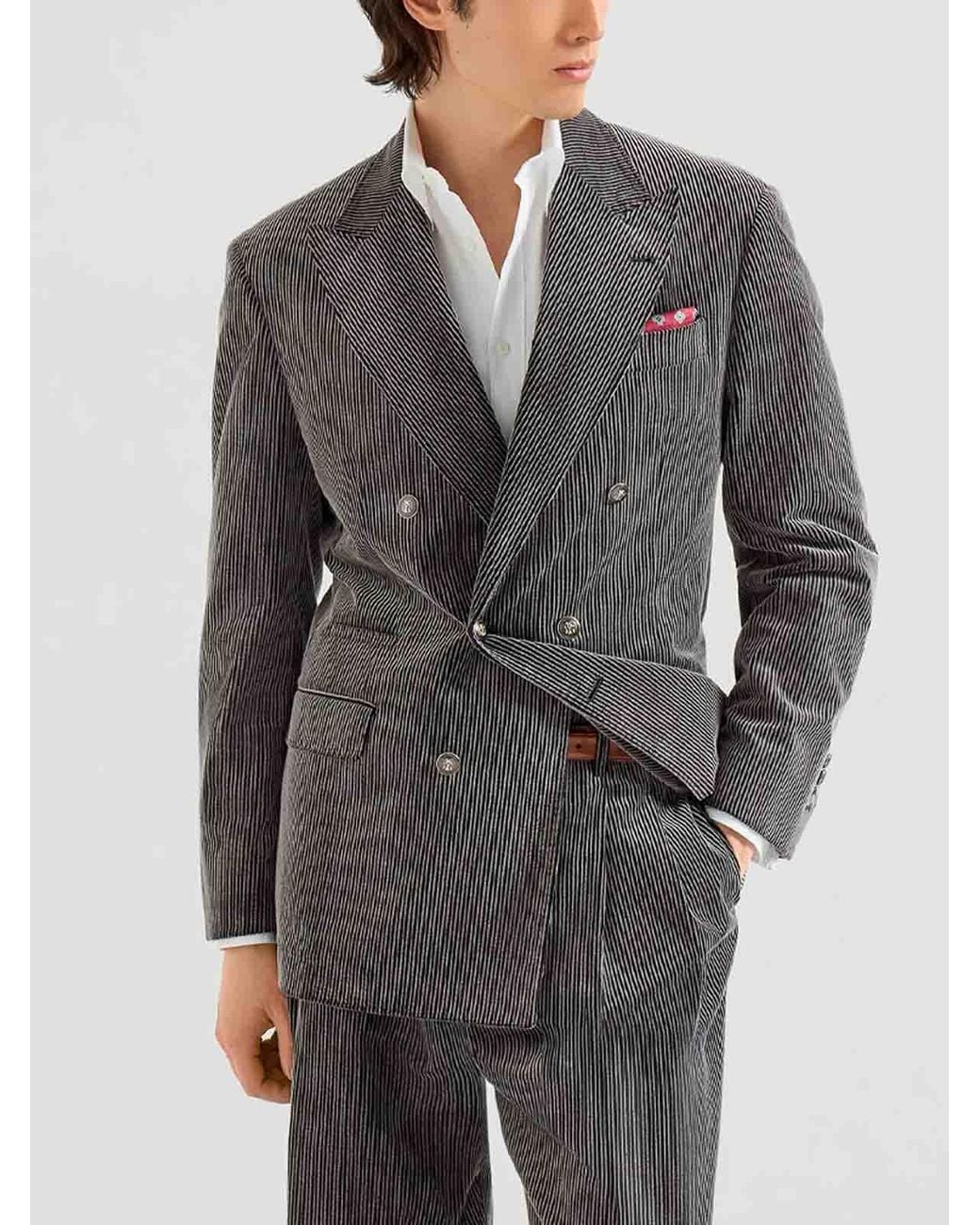Brunello Cucinelli Gray Tailor Blazer With Metal Buttons for men