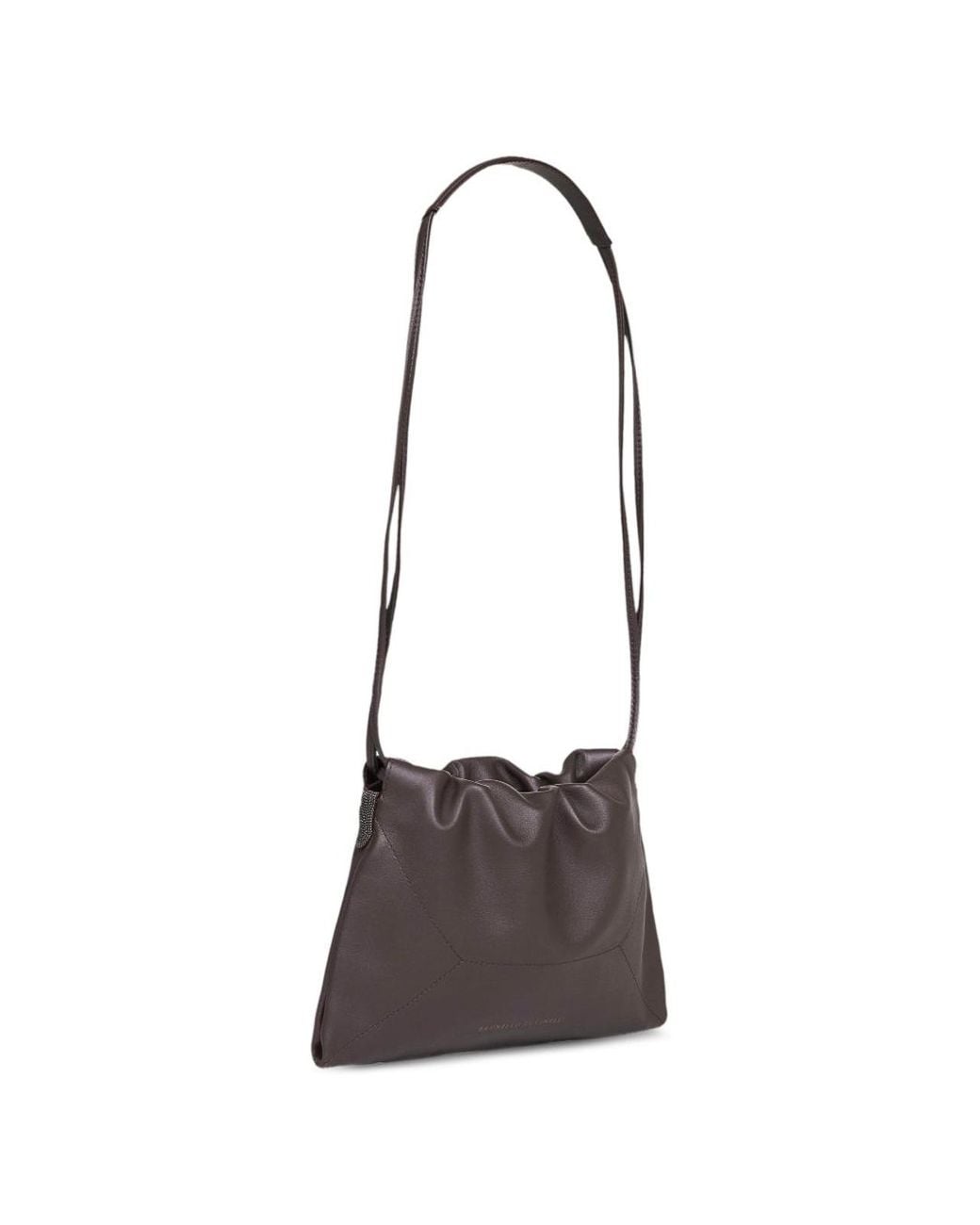 Brunello Cucinelli White Gathered Leather Shoulder Bag