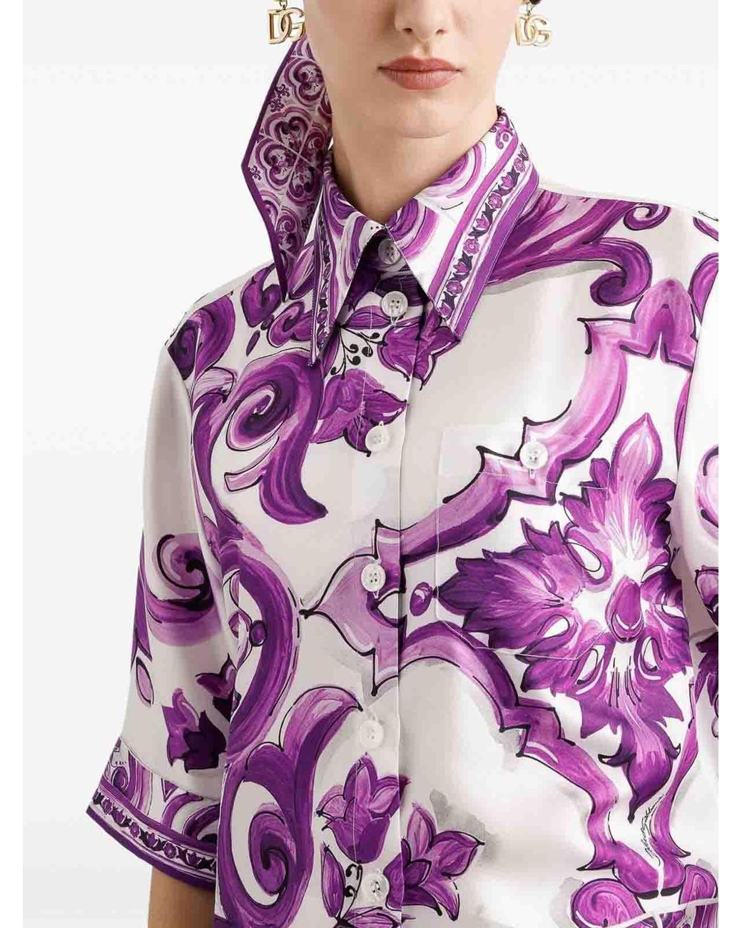 Dolce & Gabbana Pink Majolica Print Silk Shirt