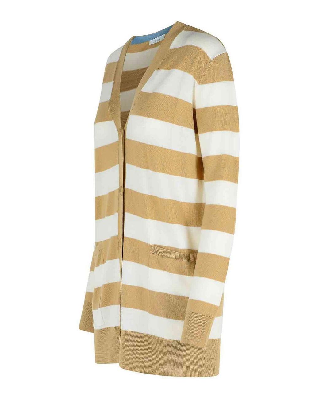 Max Mara Metallic Fiemme Virgin Wool Sand Cardigan