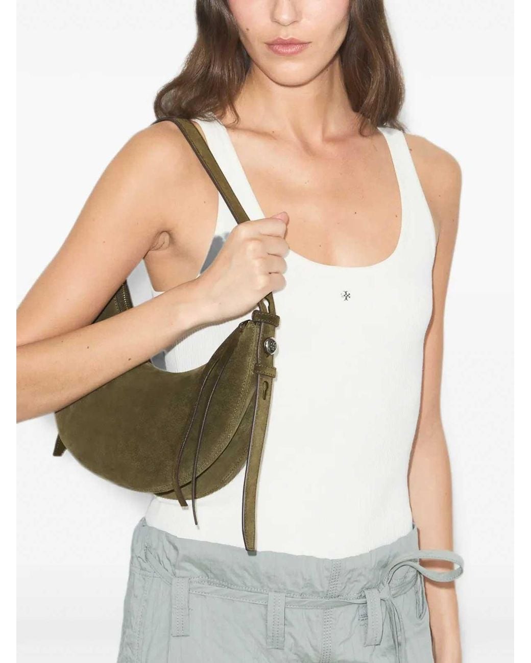 Tory Burch Gray Shoulder Bag Romy Half Moon