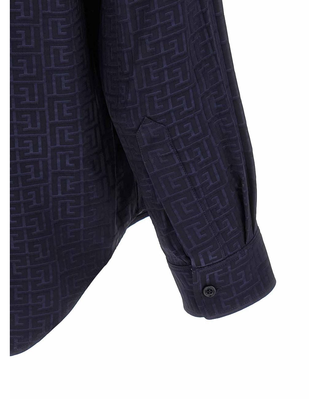 Balmain Blue Jacquard Monogram Shirt for men