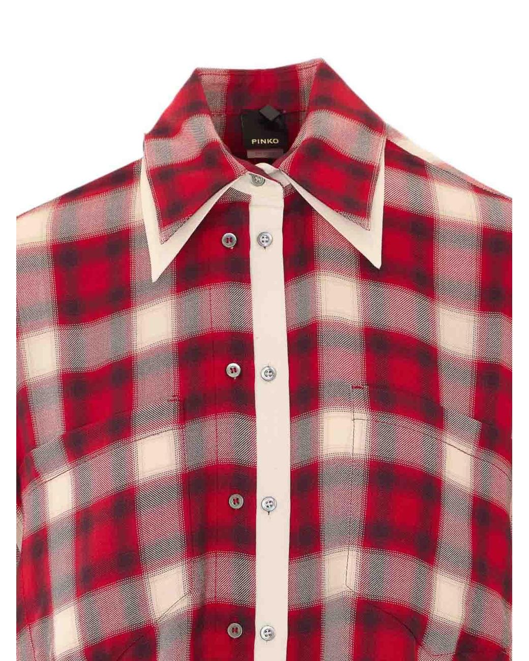 Pinko Red Clivia And Checked Cotton Shirt