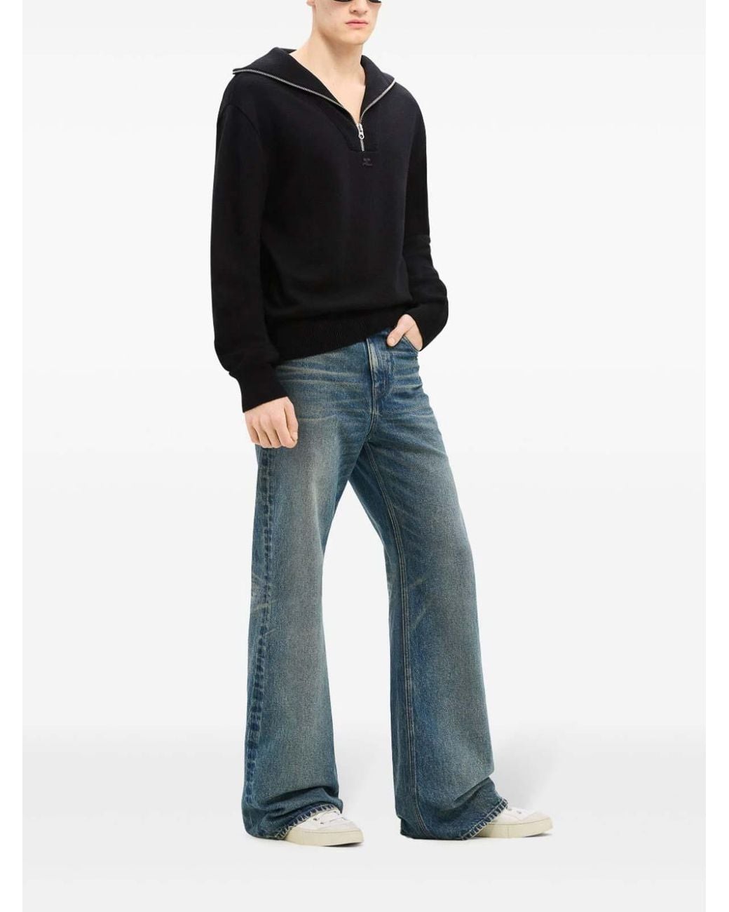 Courreges Black Merino Wool Sweater With Zipper