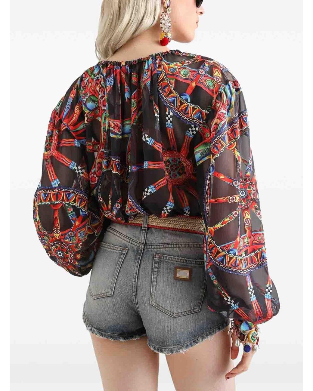 Dolce & Gabbana Red Carretto Print Devor Twill Blouse