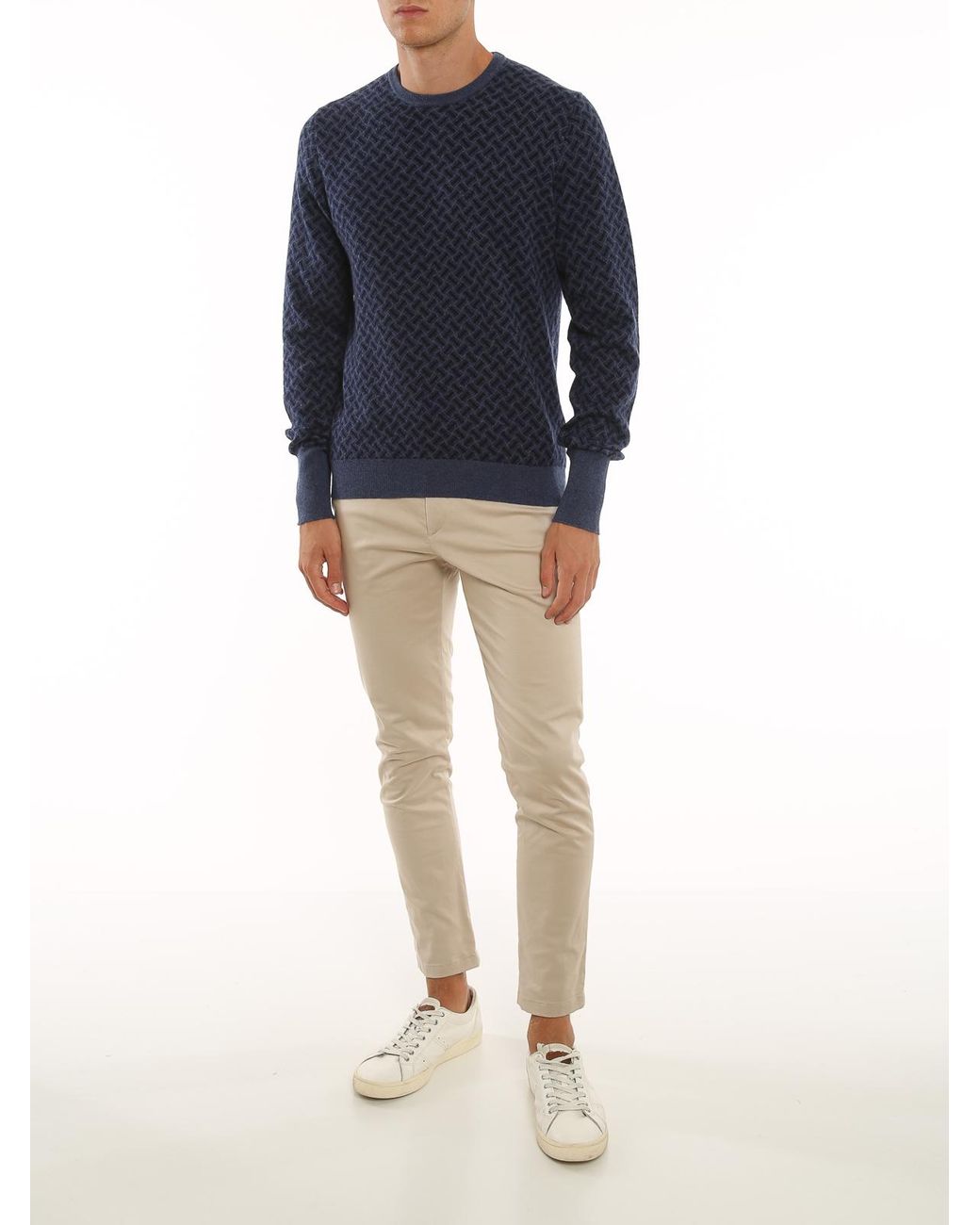 Drumohr Blue Biscuit Pattern Cashmere Jumper for men