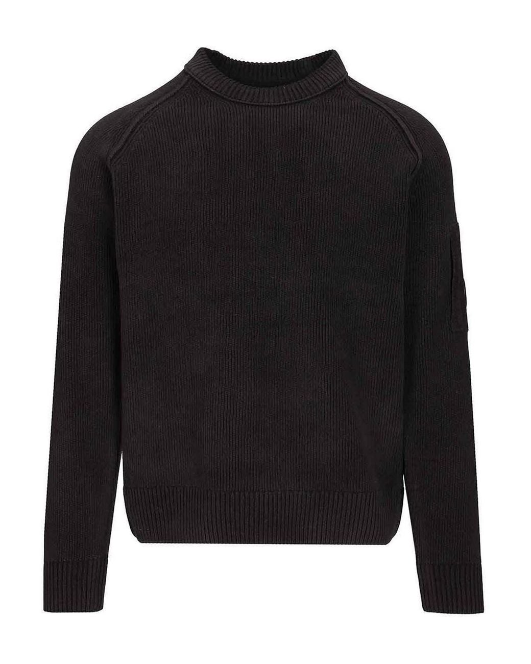 C P Company Black Sweater Made Of Cotton Chenille for men