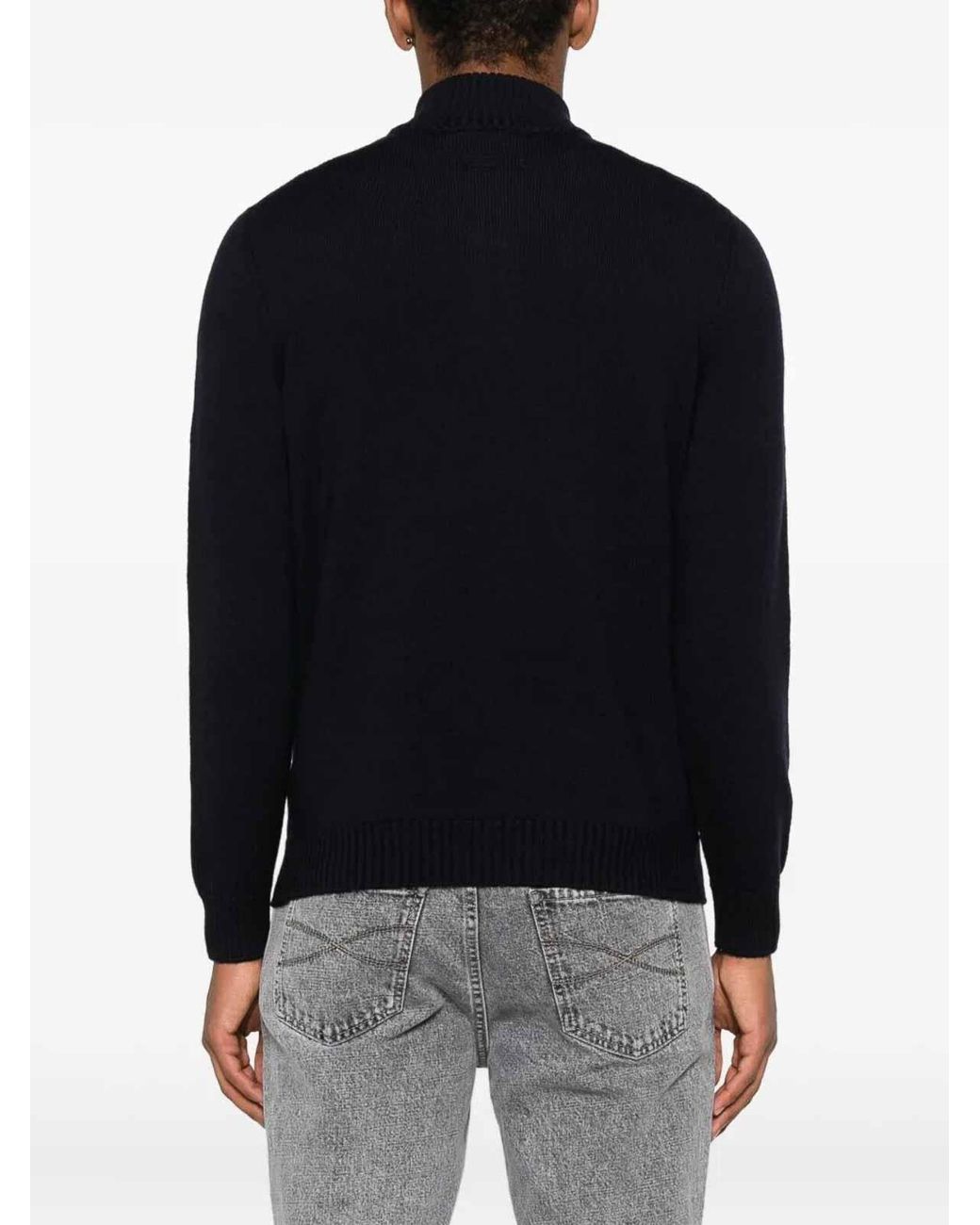 Drumohr Black Long Sleeve Mock-Neck Zip Sweater for men
