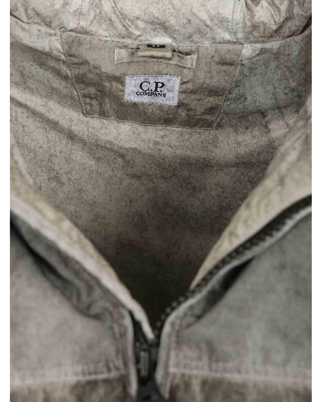 C P Company Gray Quilted Jacket With Hood for men