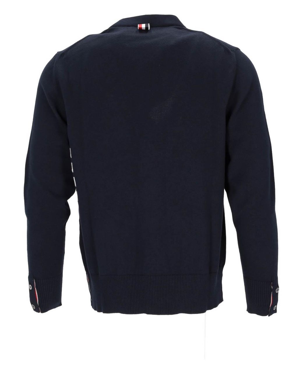 Thom Browne Blue Jersey Stitch Relaxed Fit V Neck Cardigan for men