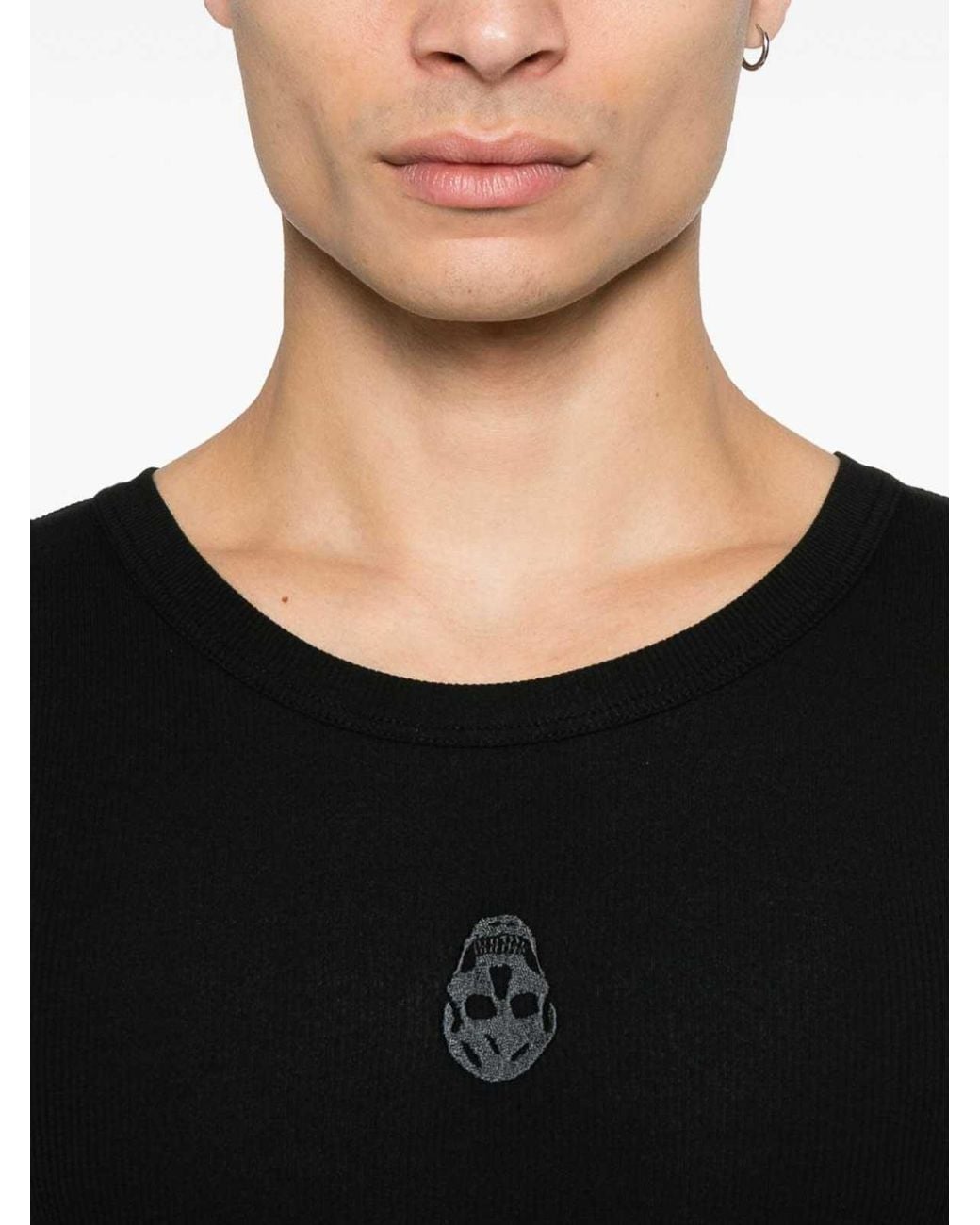 McQueen Black Stretch Cotton Tank Top for men