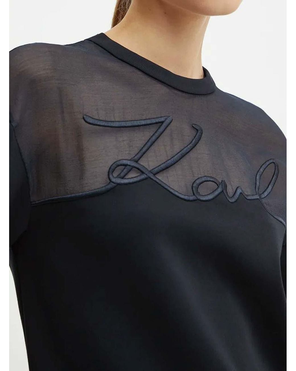 Karl Lagerfeld Black Fabric Mix Signature Sweatshirt