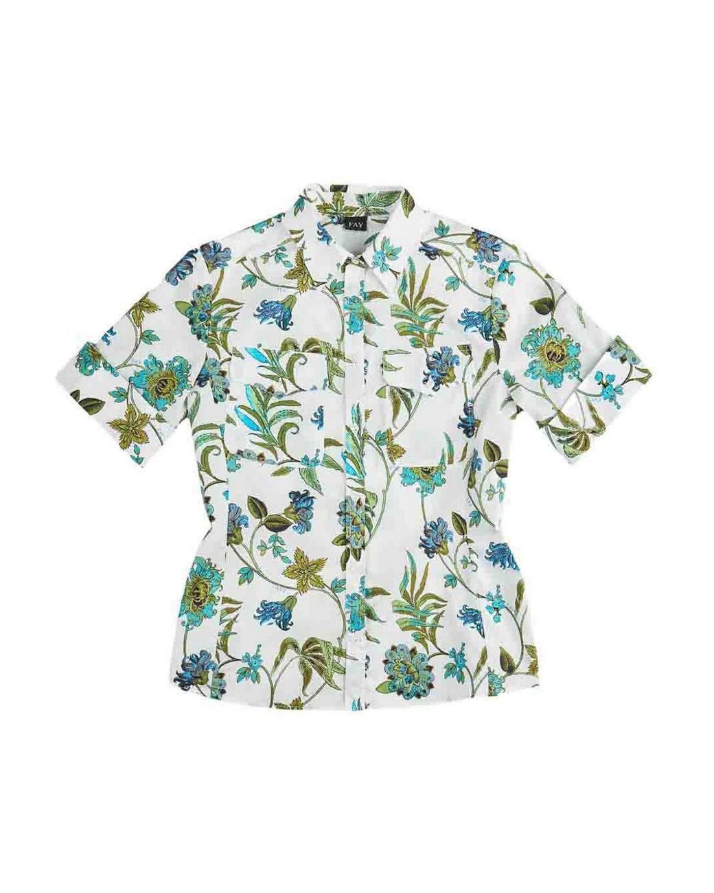 Fay Green Regular-Fit Floral Print Shirt